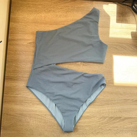 New Free People Beach Riot Celine One Piece Swim Suit Ribbed Blue Grey XL - Picture 8 of 9